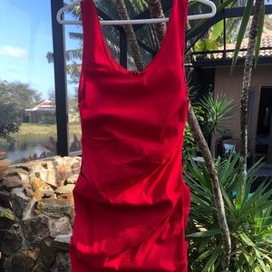 Red Lycra blend ruched red dress size M